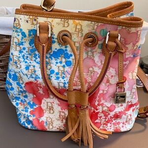 Dooney & Bourke Multicolor Drawstring Tote - Blue, Pink & Red Splash